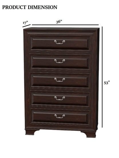 Brown Cherry Solid Wood Transitional Chest for Bedroom Storage
