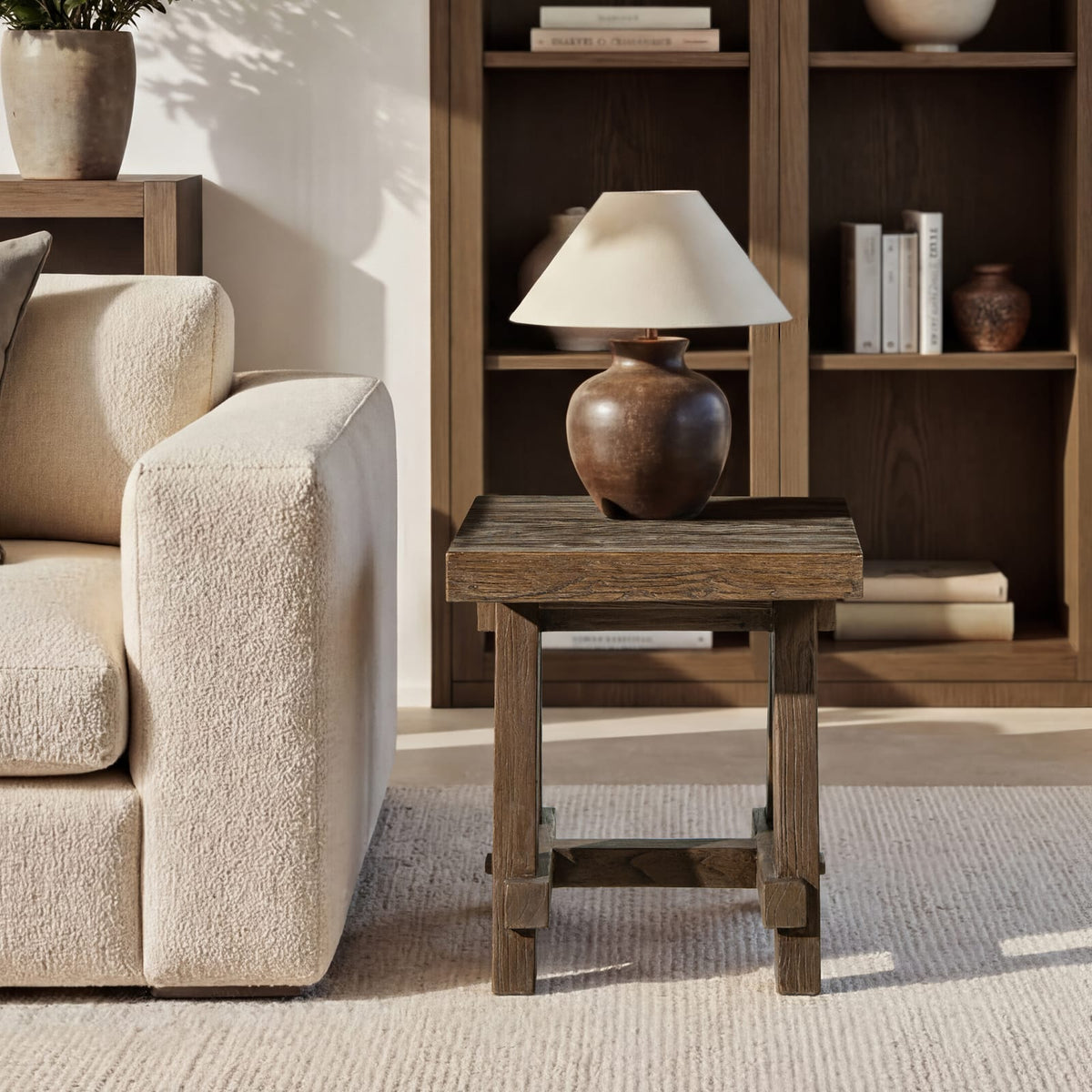 Hawthorne 18" Square Reclaimed Elm Trestle Side Table - Brown