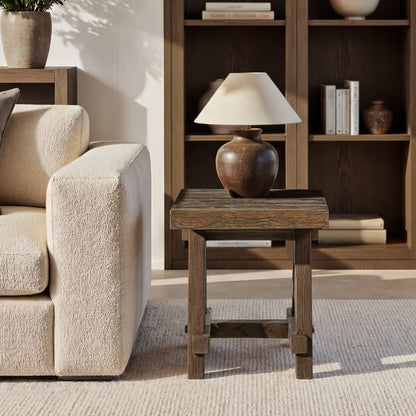 Hawthorne 18" Square Reclaimed Elm Trestle Side Table - Brown