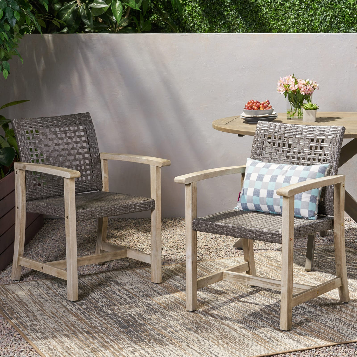 Hampton Wood & Wicker Dining Chairs (Set of 2) - Black + Grey