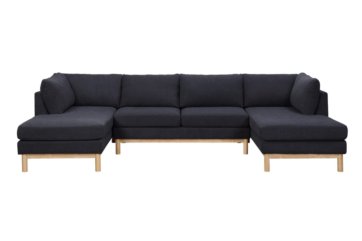 Helena Black Sherpa Sectional Sofa - 4 Seat