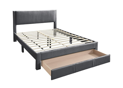Queen Corduroy Bed Frame Charcoal Wood Platform Bed for Bedroom