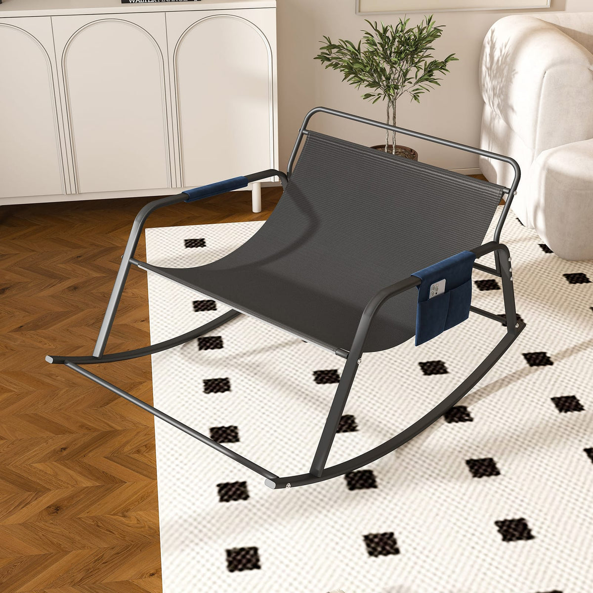 Blue Metal Rocking Chair with Cushions - Relaxing Lounge for Living Room