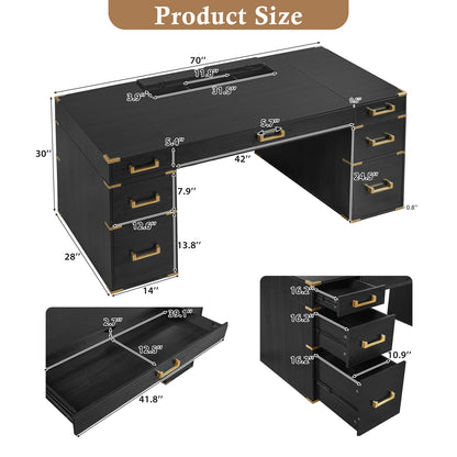 70" Extra-Large Classic Desk - Black+Gold MDF Metal