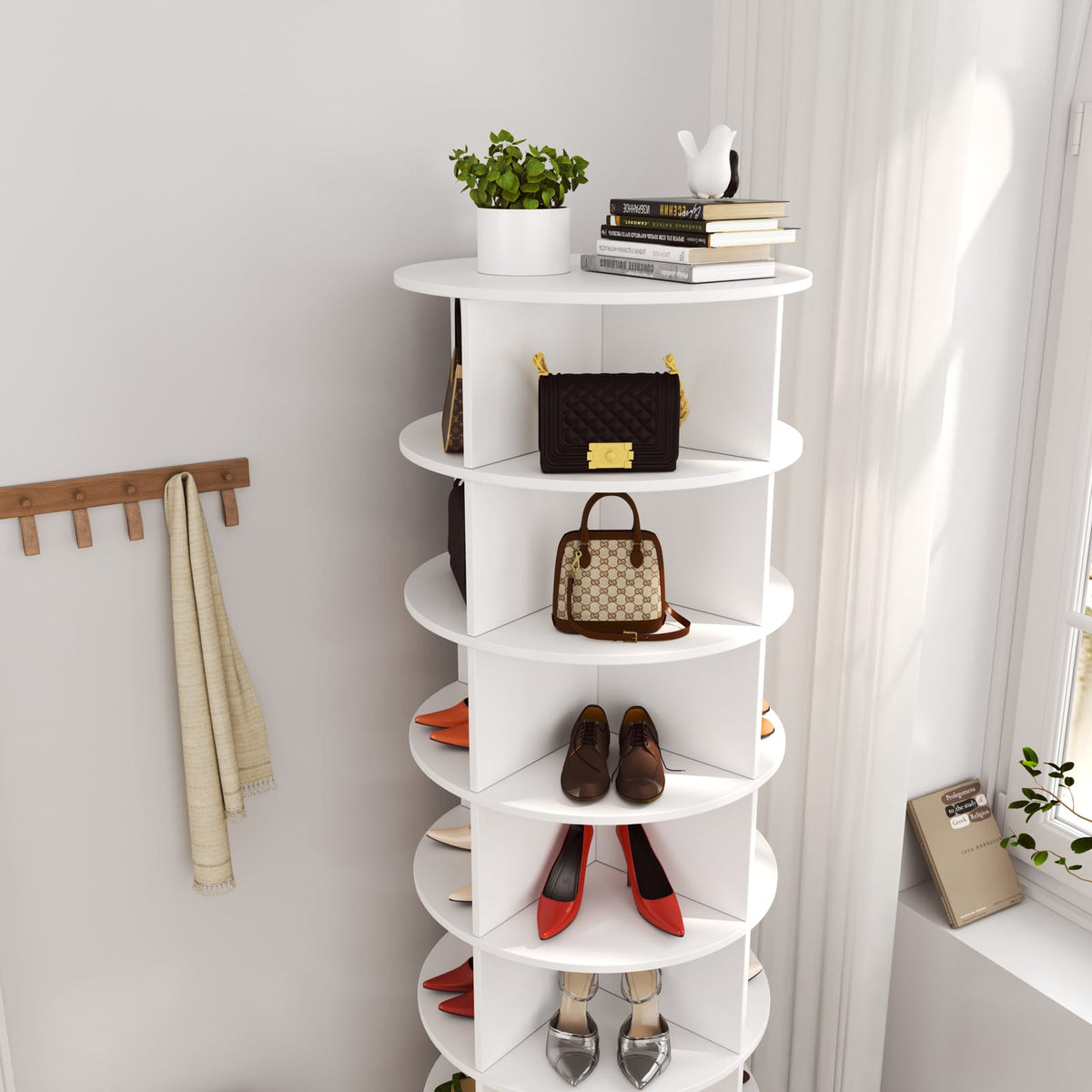 360 Rotation Shoe Cabinet for White Particle Board Storage for Living Room