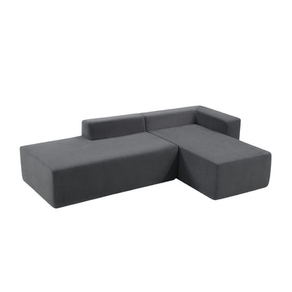 Dark Grey Acacia Wood L-Shaped Sofa Bed Sectional for Living Room
