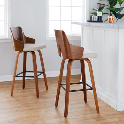 Beige Fabric Barstools with Swivel - Set of 2 for Dining Room