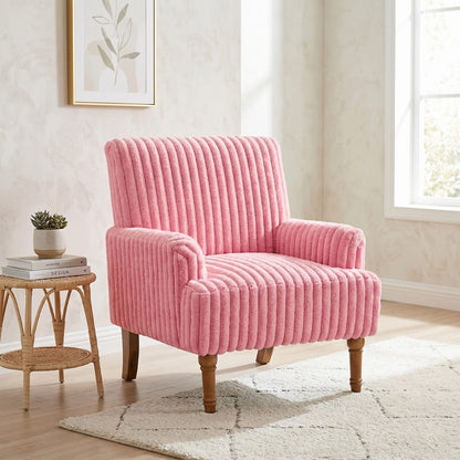 Pink Corduroy Mid-Century Modern Accent Chair - 30" W for Living Room