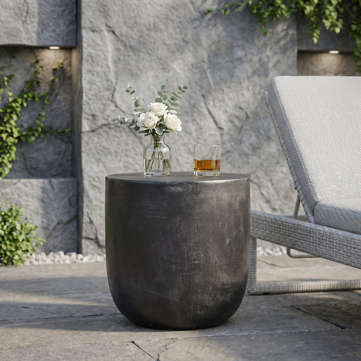 Lightweight Concrete Outdoor Side Table - Matte Black
