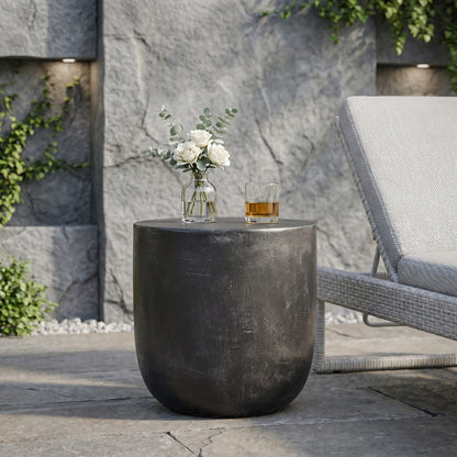 Lightweight Concrete Outdoor Side Table - Matte Black