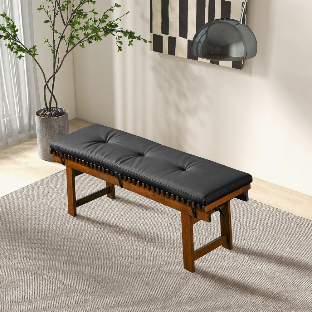 Lucia Bench - Black PU Leather Mid-Century Modern for Bedroom