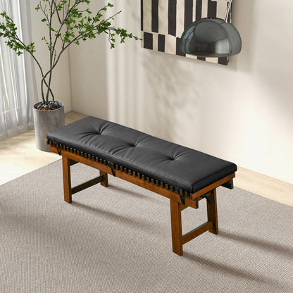 Lucia Bench - Black PU Leather Mid-Century Modern for Bedroom