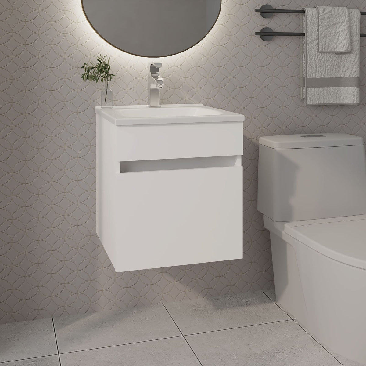 White Bathroom Floating Vanity with Sink - 17.5" x 17.5"