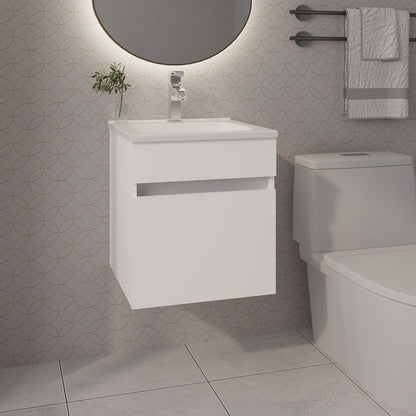 White Bathroom Floating Vanity with Sink - 17.5" x 17.5"
