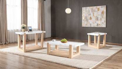 Natural White End Table - 24" Modern Design