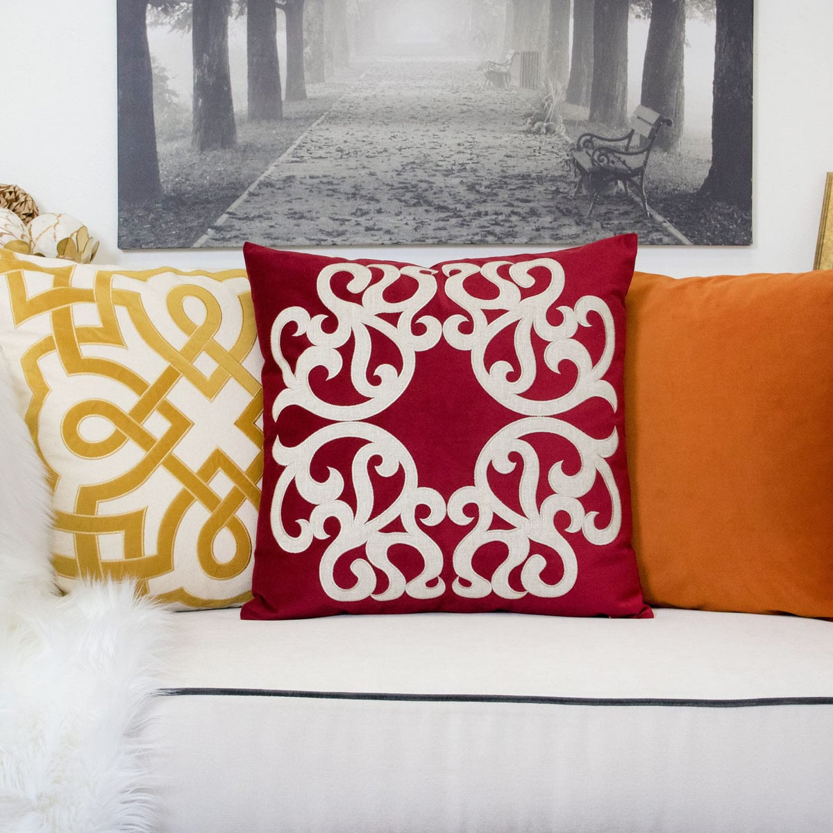 Dora Vintage Vine Set of 2 - Red Polyester Pillow Covers