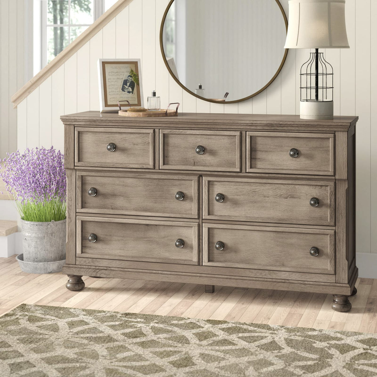 Gray Wood Dresser with 7 Drawers - Classic Bedroom Storage