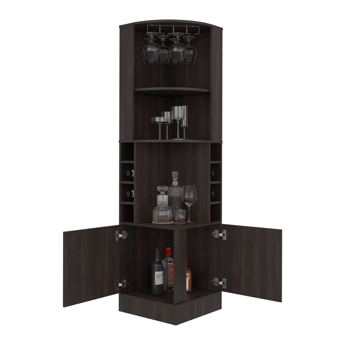 Dark Walnut Corner Wine Rack Cabinet - 71.1" Tall for Dining Room