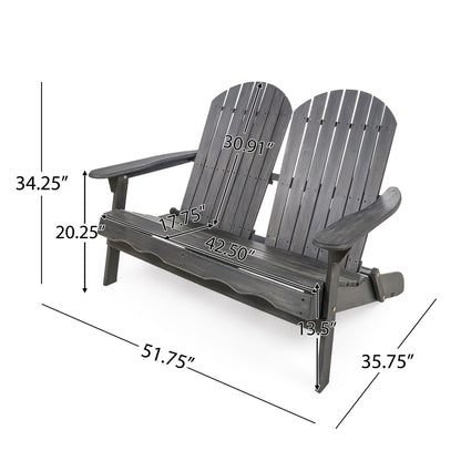 Dark Grey Acacia Wood Adirondack Loveseat for Patio Seating