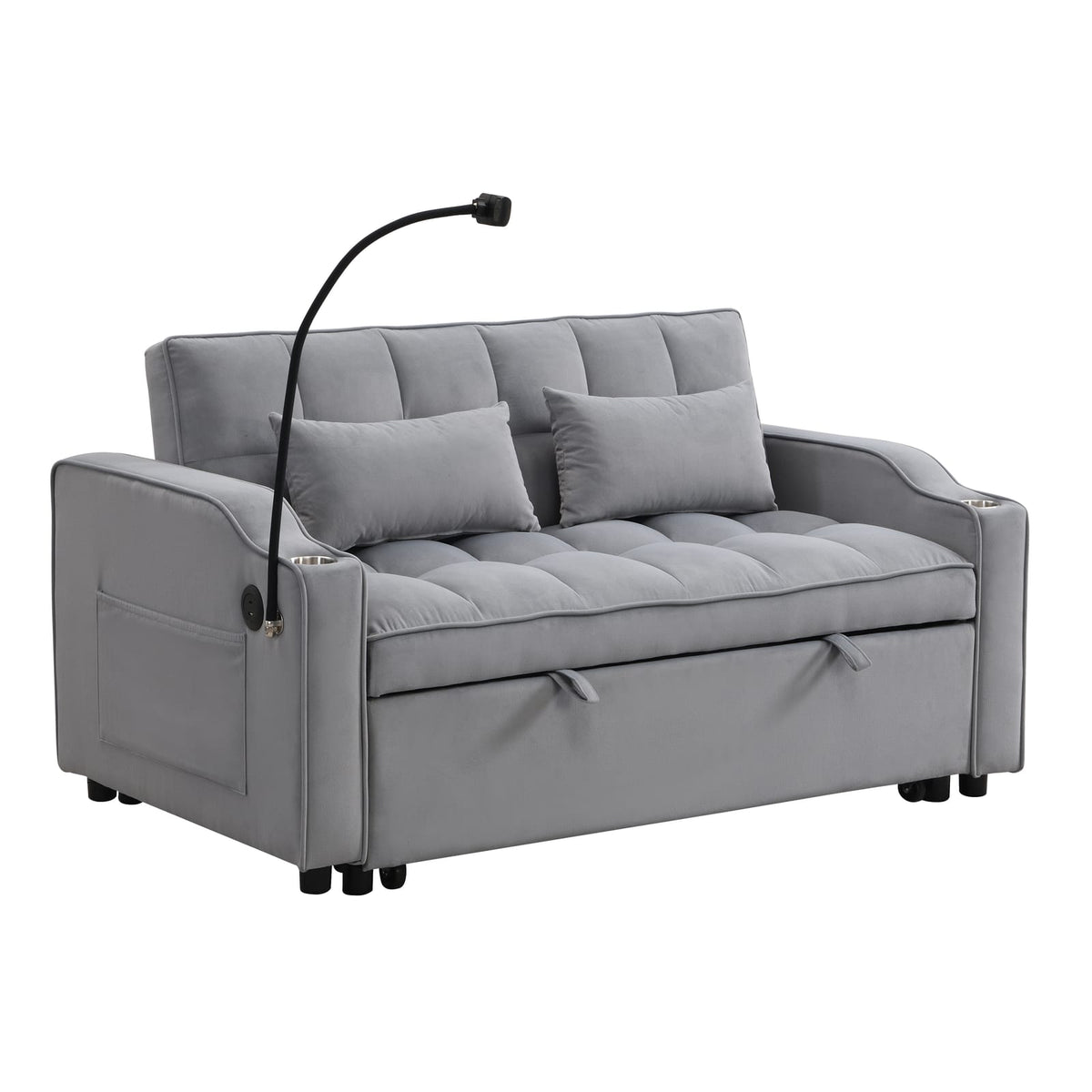 Light Gray Velvet Sofa Bed with Pullout Sleeper Function for Living Room