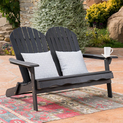 Dark Grey Acacia Wood Adirondack Loveseat for Patio Seating