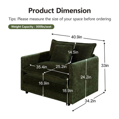 3 Seat Green Chenille Sofa Set - Loveseat & Accent Chair for Living Room