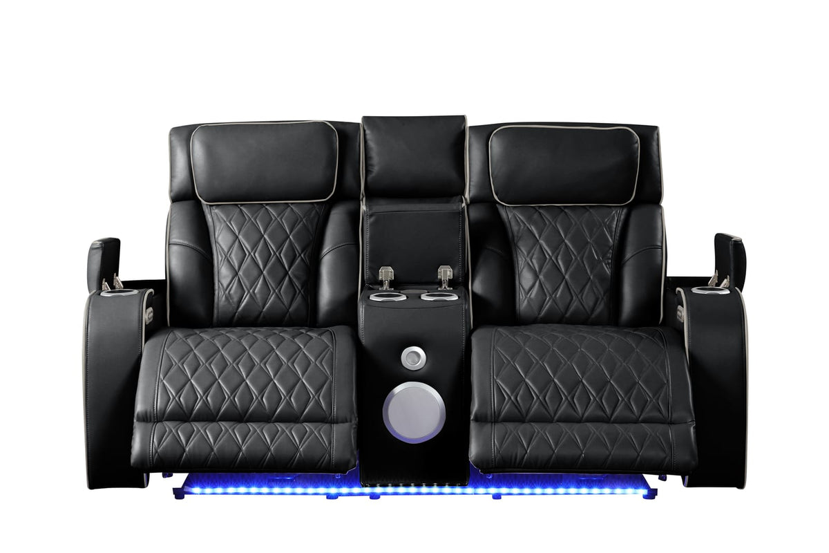 Fortuner Modern Style Recliner 2PC Black Faux Leather Set - Wood Frame