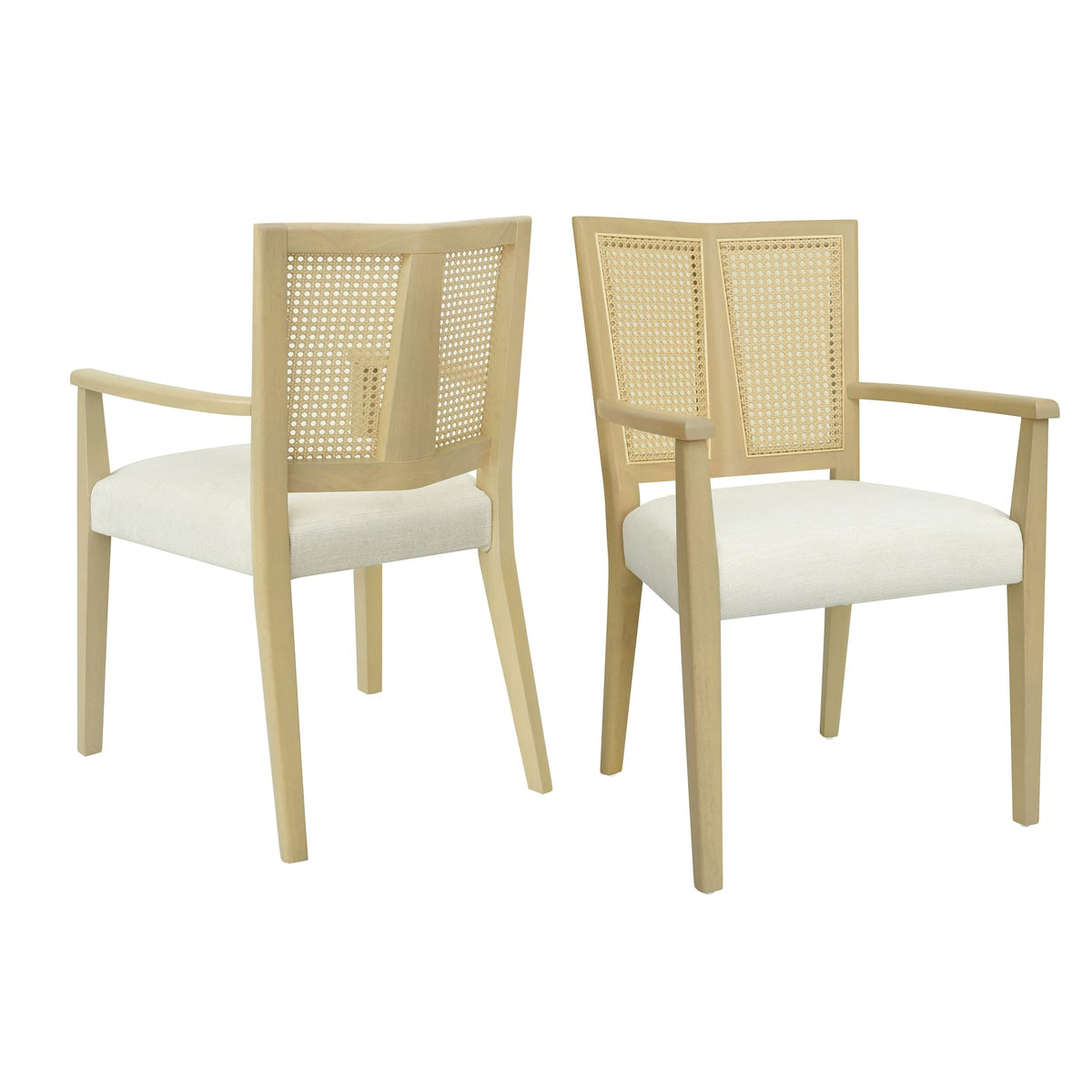 ARM Dining Chairs Set of 2 - Beige & Light Ash Wood Fabric