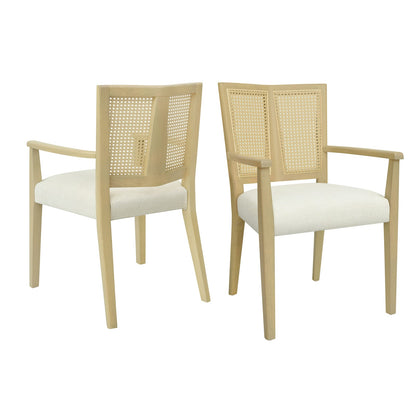 ARM Dining Chairs Set of 2 - Beige & Light Ash Wood Fabric