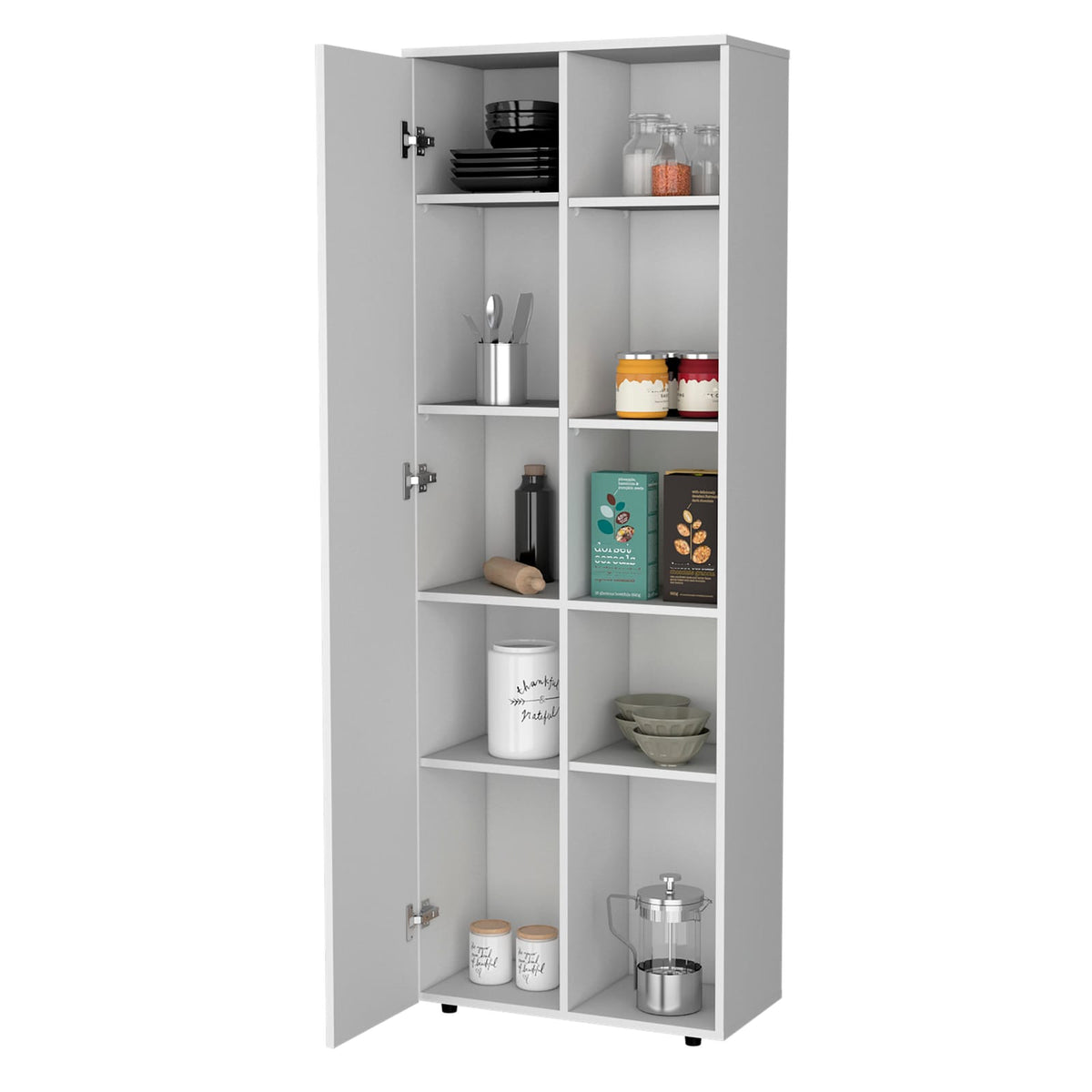 White Modern Kitchen Pantry - 5 Shelves, Particle Board