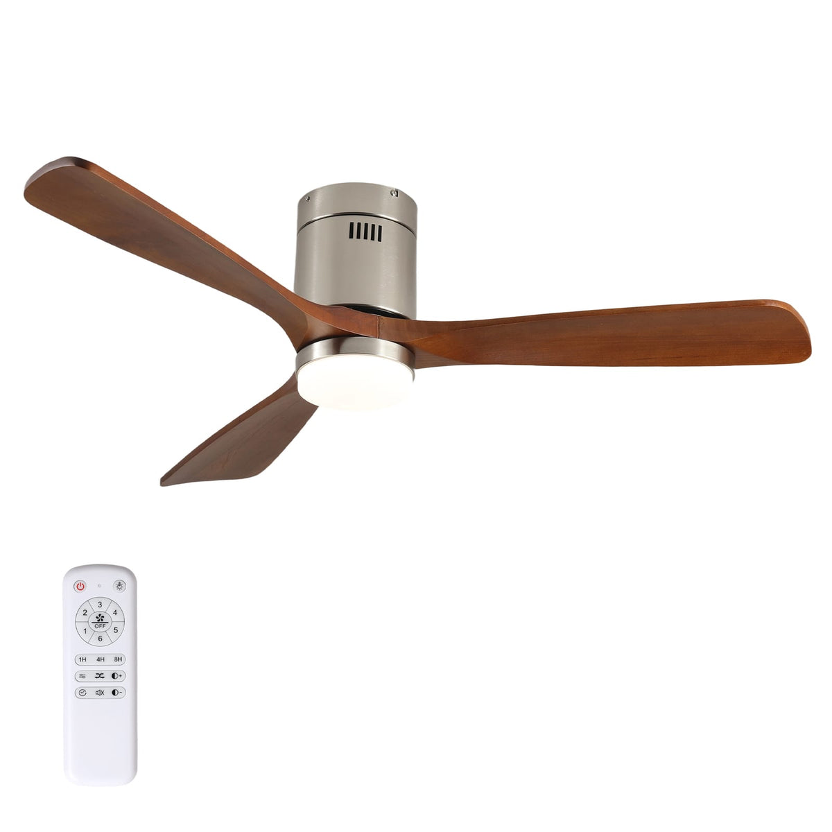 52 Inch Walnut Ceiling Fan with Light - Remote Control