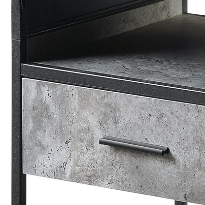 Concrete Grey and Black 1-Drawer End Table - Modern Storage Side Table