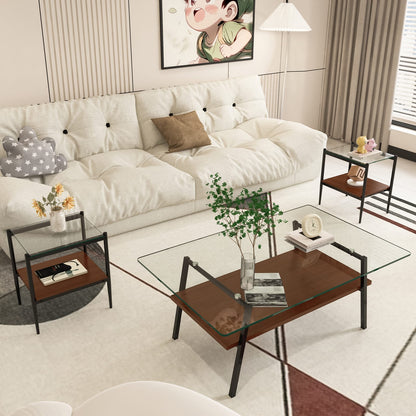 Transparent Tempered Glass Coffee Table Set - 3 Piece Living Room Table