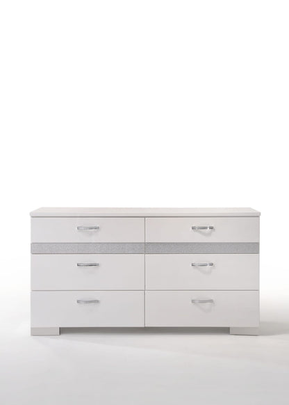 Naima II White Dresser - 6 Drawers Storage for Bedroom