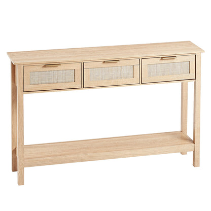 Rattan Console Table with 3 Drawers - Entryway, Living Room