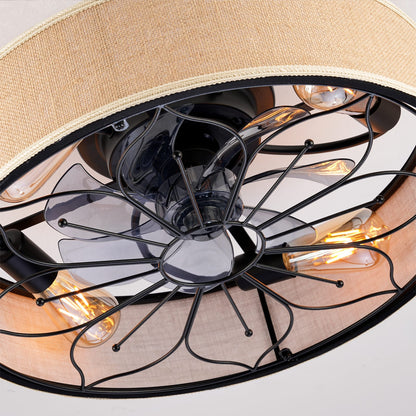 20" Lotus Design Fabric Farmhouse Ceiling Fan With Remote Control - Matte Black