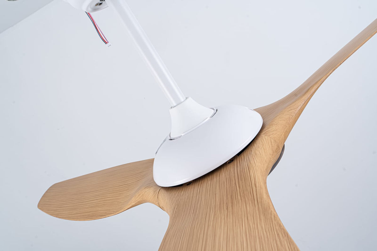 52 Inch ABS Blades Ceiling Fan - Matte White & Natural Wood