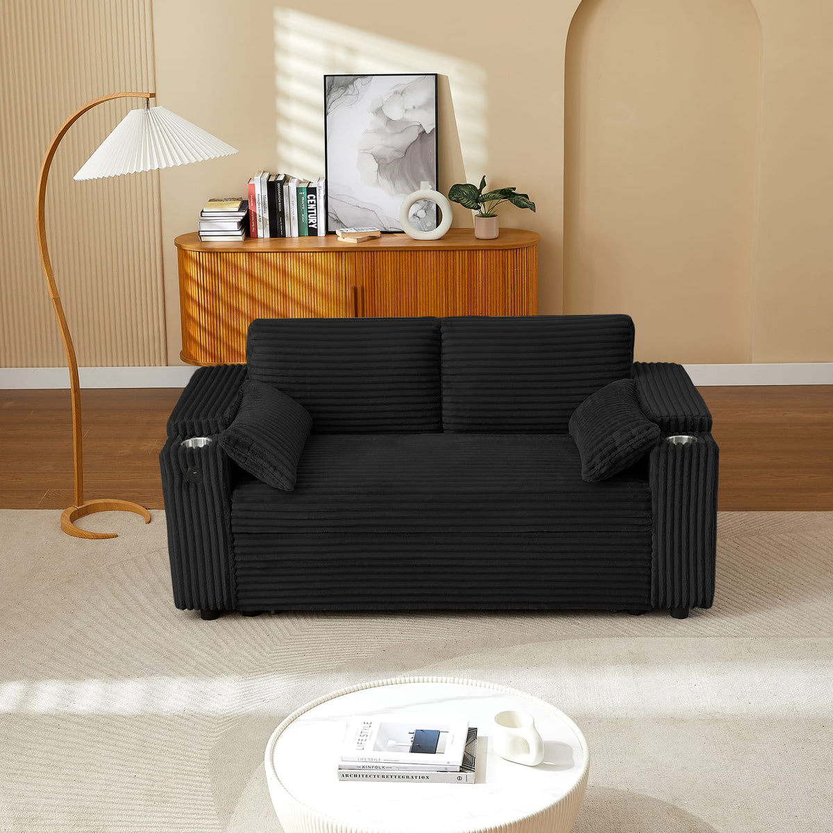 Black 2 Seat Sofa Bed - Converts to Bed for Living Room