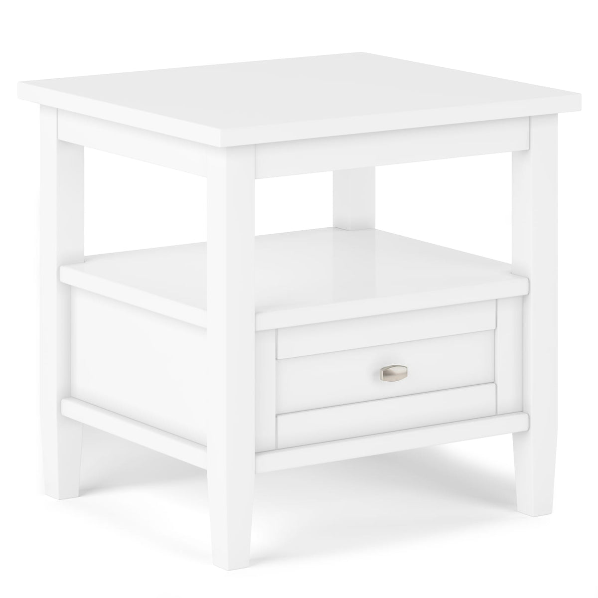 White Wood End Table with Drawer for Modern Bedroom Storage for Living Room