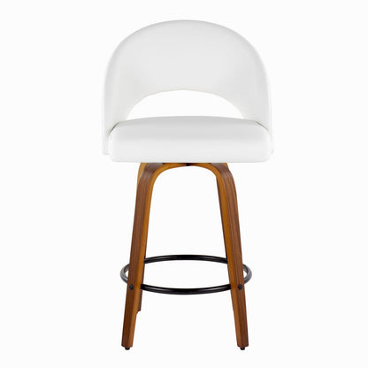 White Counter Stools - 2 Mid-Century Dining Stools with PU Leather