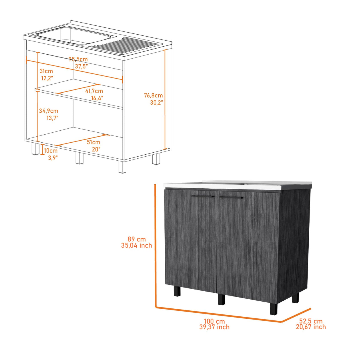 Modern Gray Particle Board Kitchen Sink Cabinet with Interior Storage