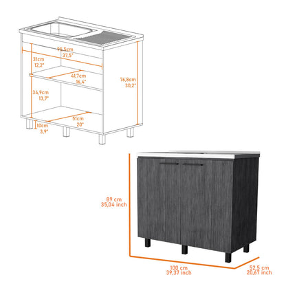 Modern Gray Particle Board Kitchen Sink Cabinet with Interior Storage