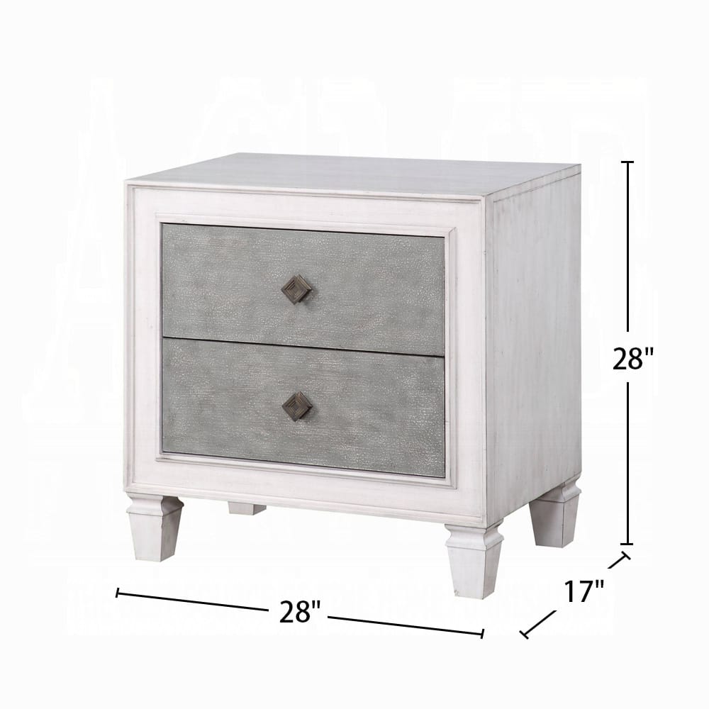 Two-Tone Finish Nightstand - 2 Drawers, Gray & White