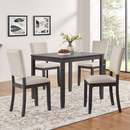 Antique Black Wood Dining Table Set - Seats 4 for Dining Room