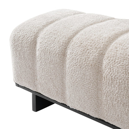 Beige Faux Fur Dining Bench with Rubber Wood Legs for Living Area for Dining Room
