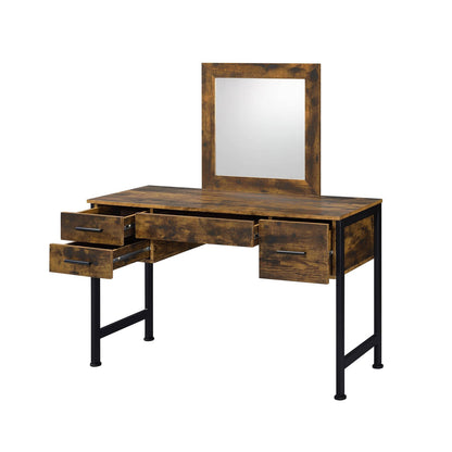 Rustic Oak Vanity Desk & Mirror Set - 4 Drawers