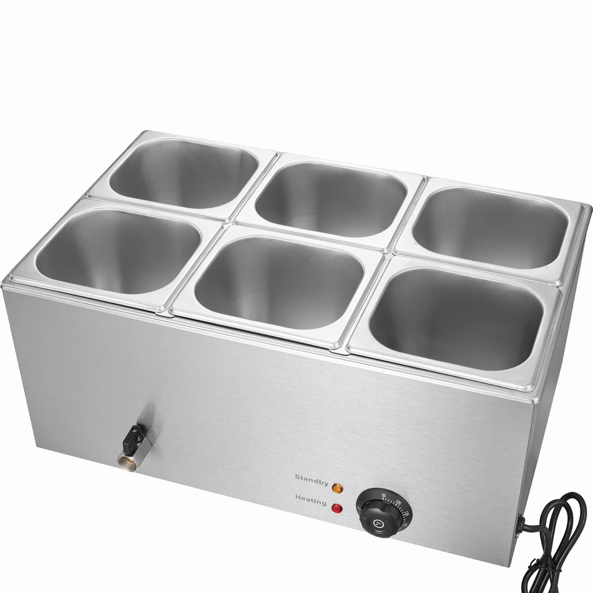 Commercial Food Warmer - 6 Pan Stainless Steel Buffet, 14.3QT