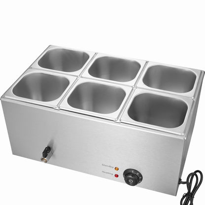 Commercial Food Warmer - 6 Pan Stainless Steel Buffet, 14.3QT