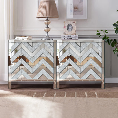 Silver Grey MDF Glass Storage Cabinet with Mirror - Bedroom Storage