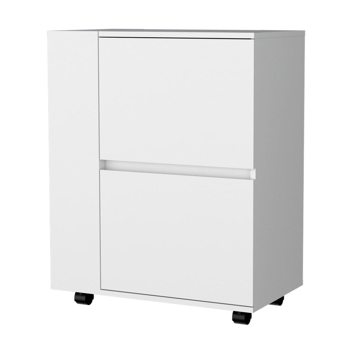 Modern White Wine Rack with 2 Cabinets & Wheels